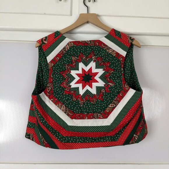 Handmade Christmas Quilted Vest Folded Star Pattern Intricate Holiday OOAK - Picture 4 of 16